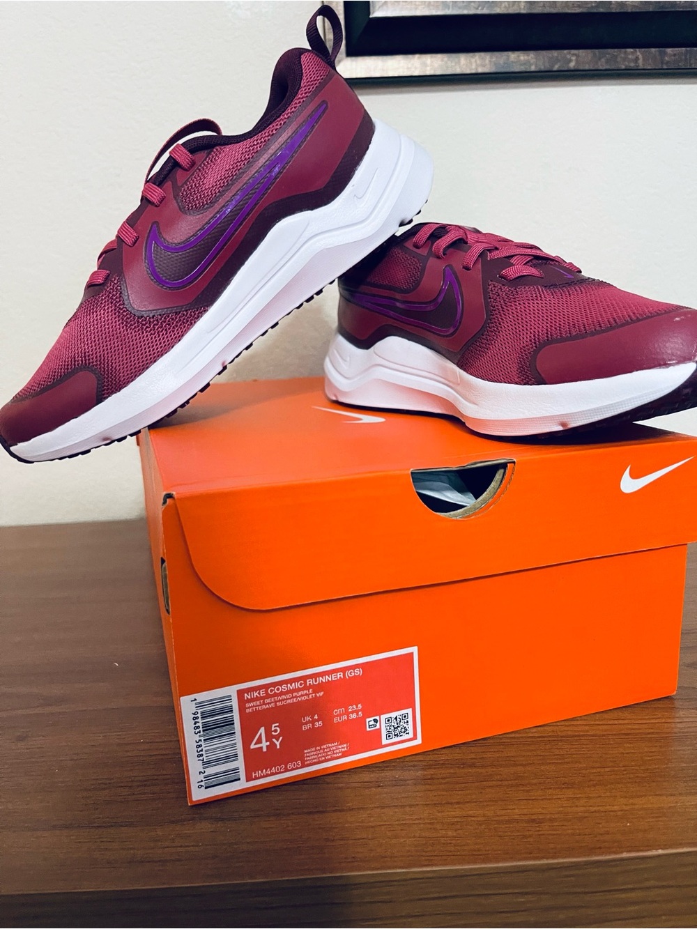 Nike Youth Running Sneakers - Burgundy with Purple Accents